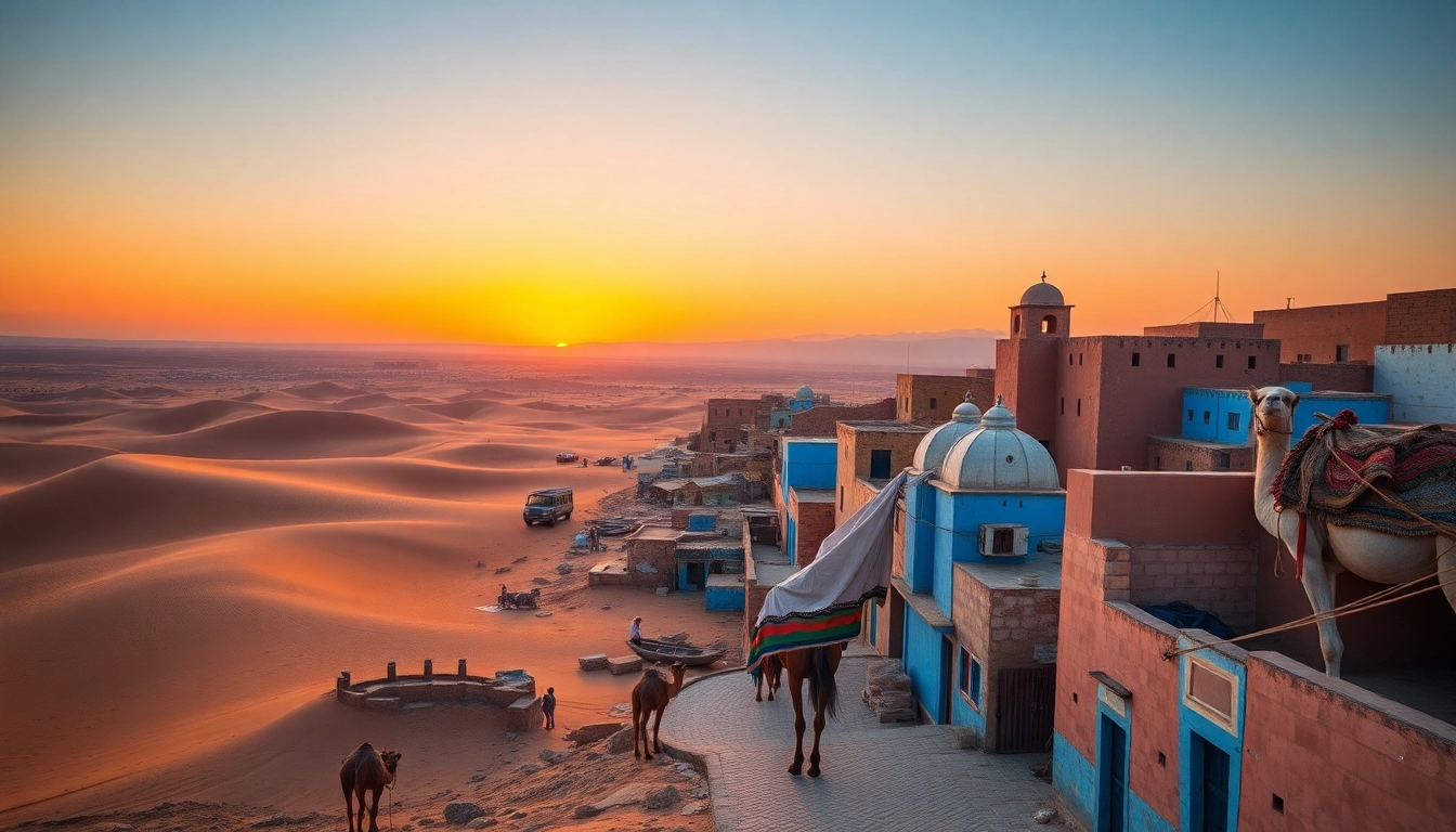Magnificent view of Sahara dunes during a 15 days tour in Morocco, showcasing camels and desert landscape for an authentic experience.
