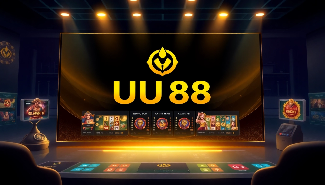 Trusted UU88 online casino logo displayed on a sleek digital gaming platform interface, emphasizing safety and user engagement for players.