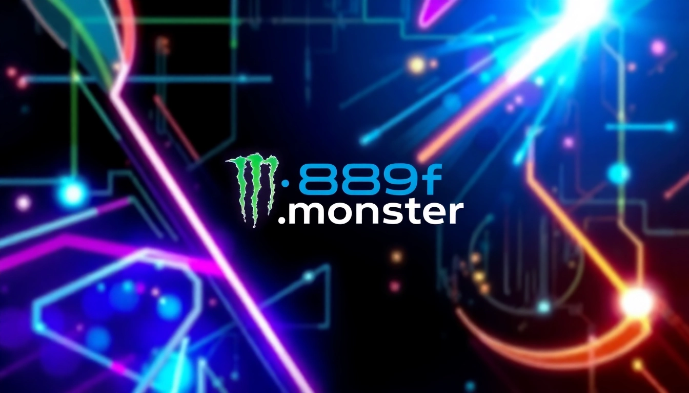 Visual depicting the 789f.monster brand with bold, luminous neon elements and digital textures that capture its tech-savvy identity and creative spirit.