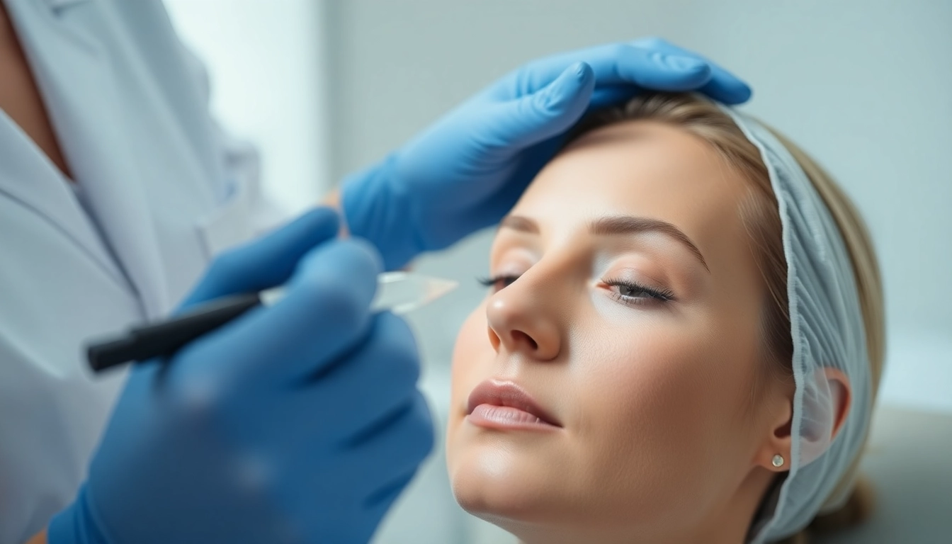Professional administering Botox Behandlung for wrinkle smoothing in a serene clinic environment.