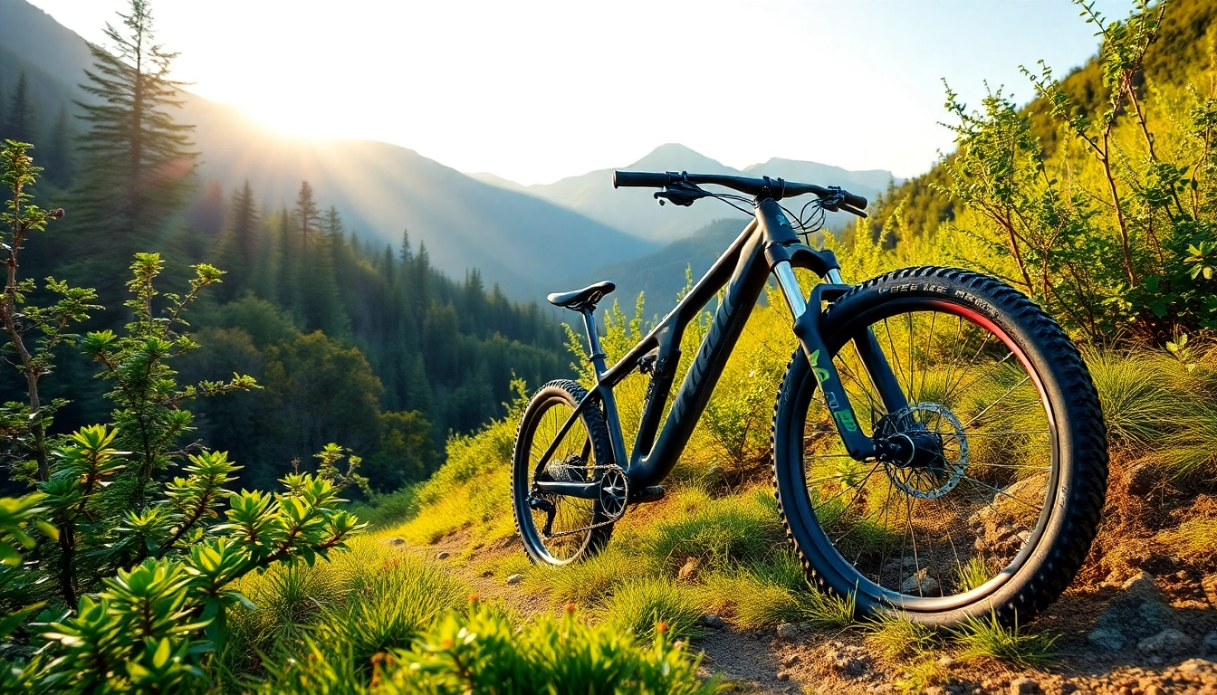Trek mountain bike on rugged trail amid lush forest, ready for adventure and exploration.
