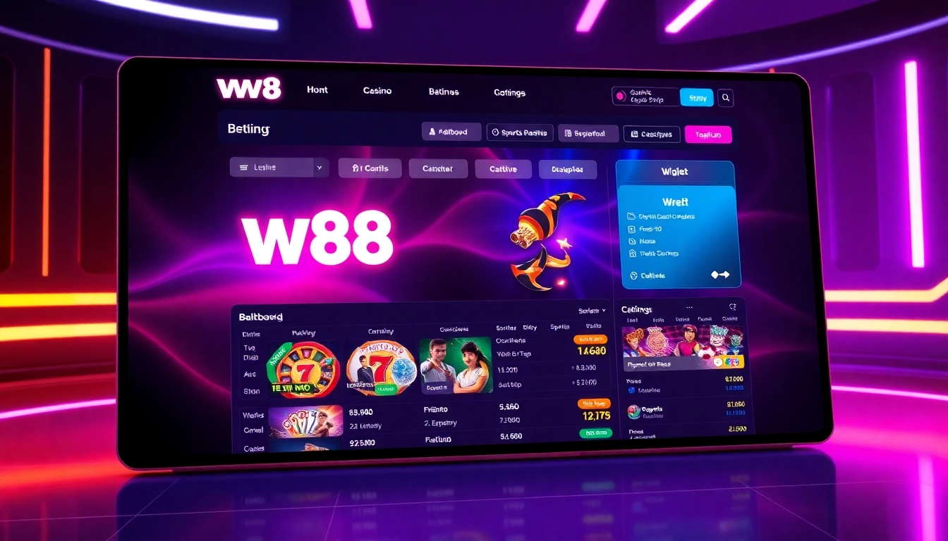 Engaging image showcasing the w88 online betting platform with betting screens and live casino highlights for users.