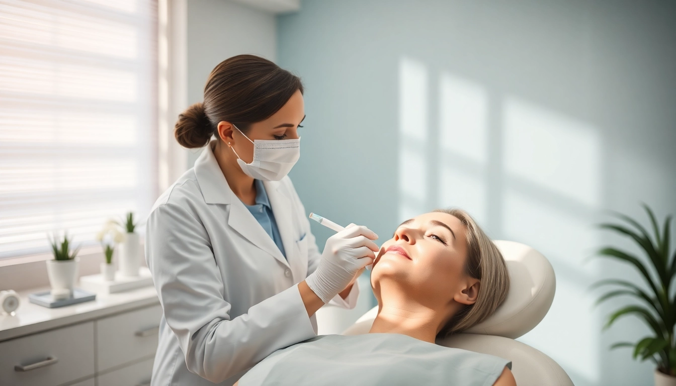 Professional administering a Botox Behandlung to a patient, showcasing a tranquil clinic atmosphere.
