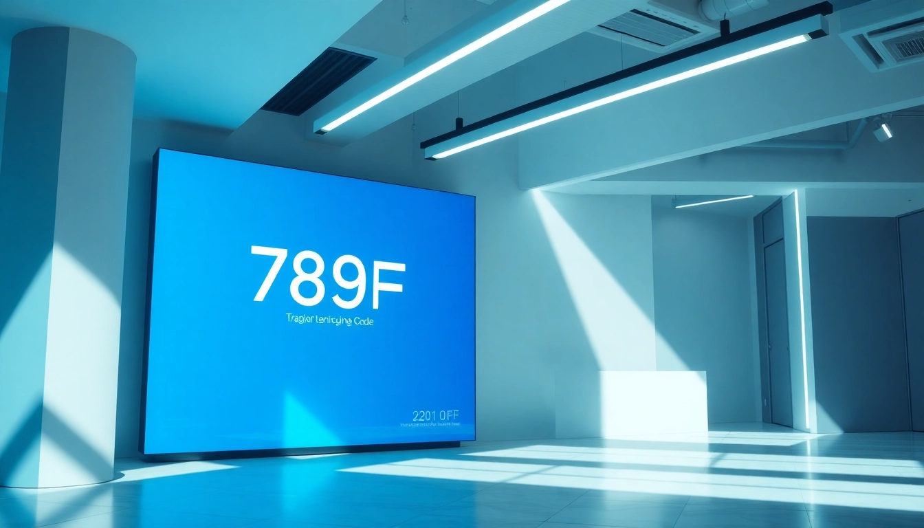Dynamic 789F branding displayed on digital screens in a modern office environment, emphasizing innovation and professionalism for users seeking trusted online services.