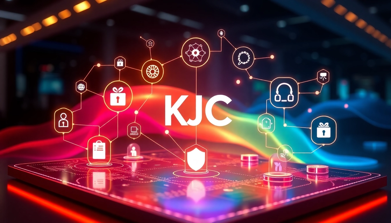 KJC's visually engaging digital platform illustrating innovation, security, and community integration, emphasizing technological advancement.