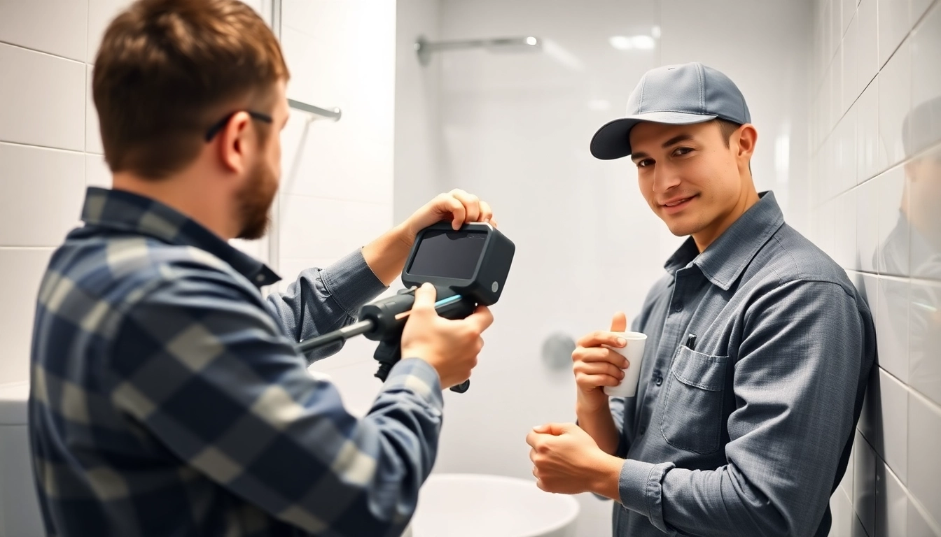 Professional team performing services in a clean bathroom with modern tools and effective