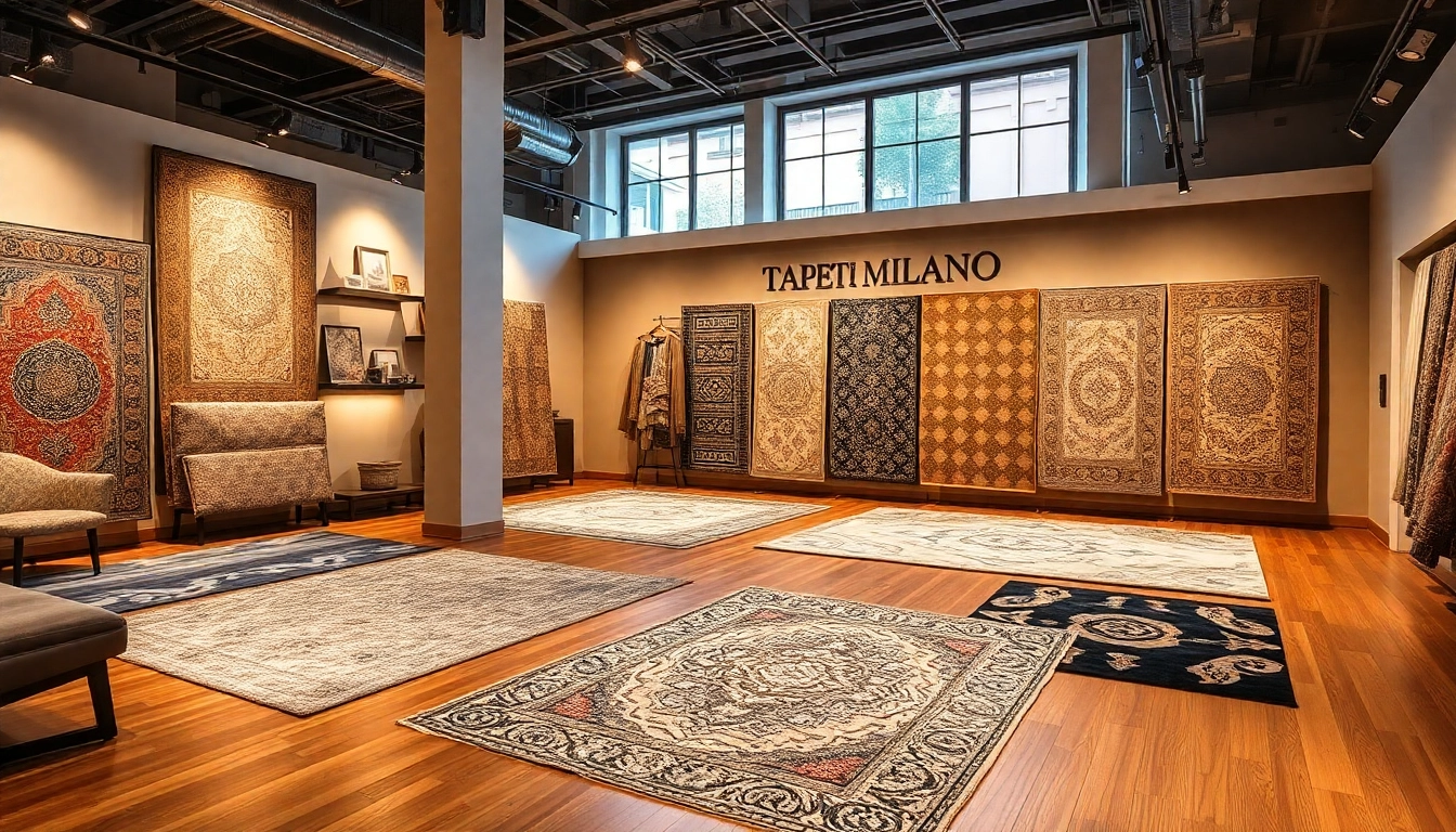 High-quality Tappeti a Milano displayed in a modern showroom, showcasing diverse patterns and