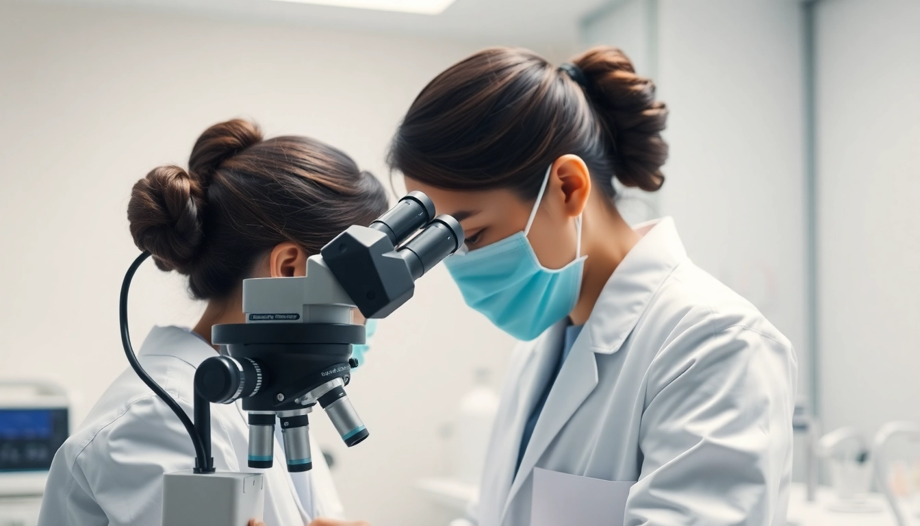 Fecondazione process depicted with a doctor examining reproductive cells in a sterile lab