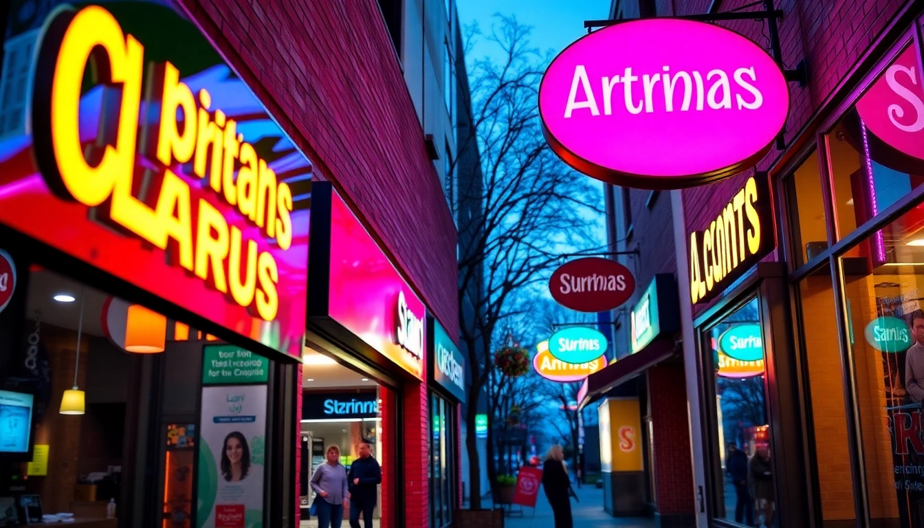 Custom signs attract customers with illuminated storefront signage highlighting vibrant colors