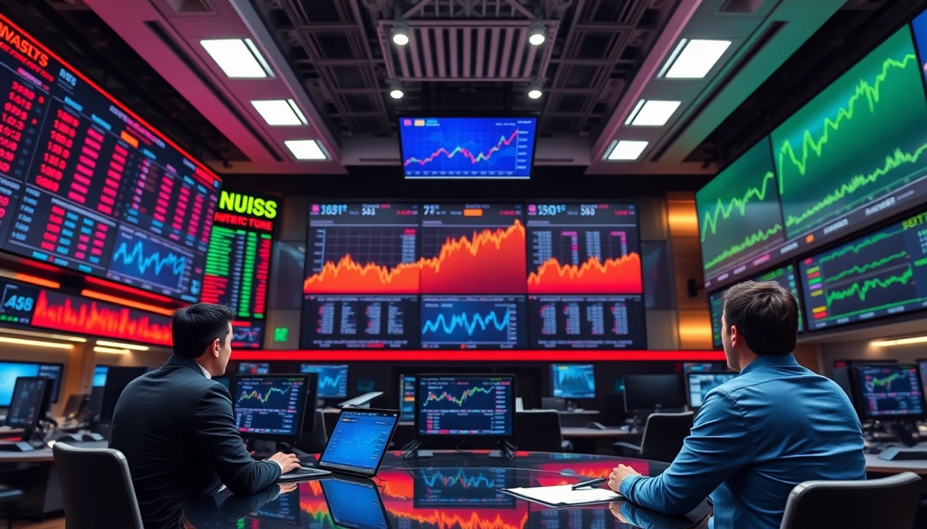 Financial professionals reviewing latest investment news on digital screens to inform smarter