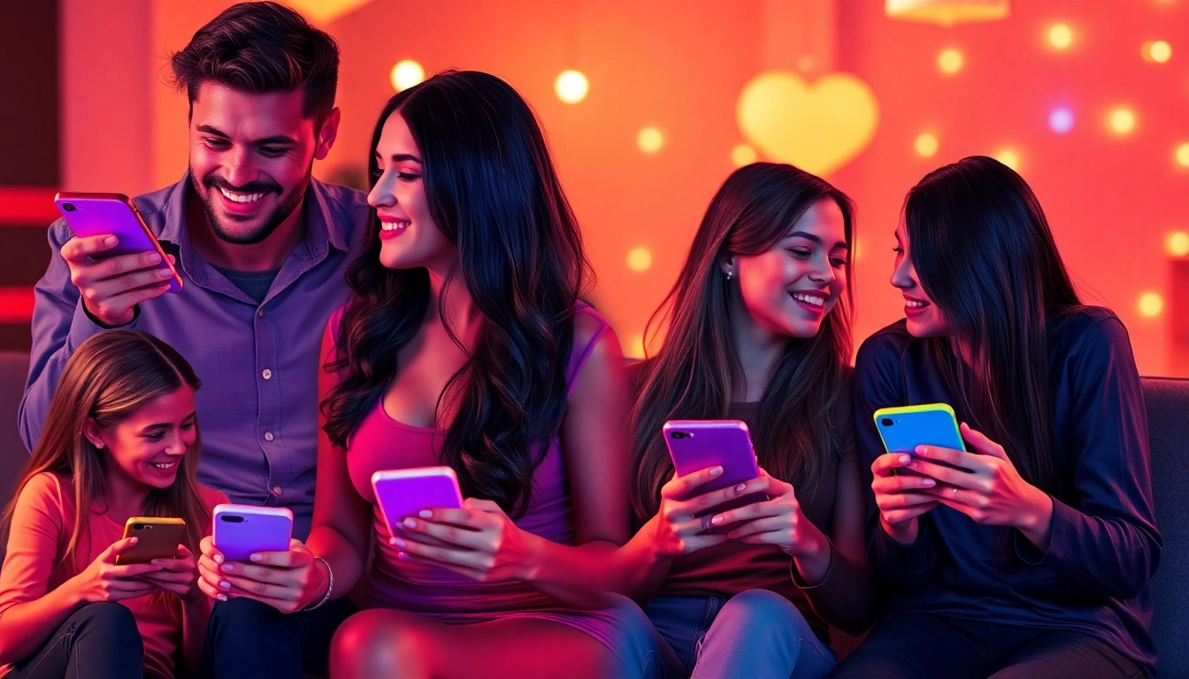Young adults exchanging plans cul via smartphones in a vibrant, stylish setting for casual