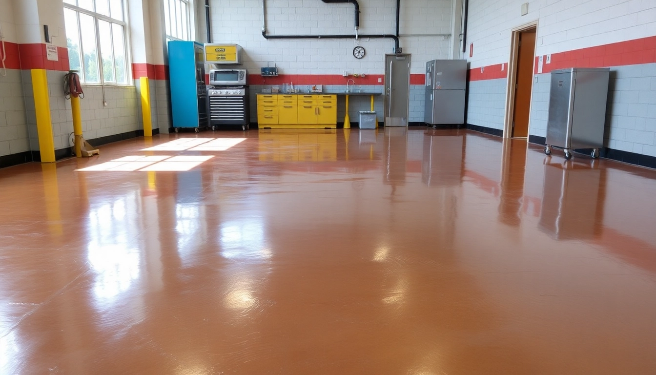 Professional team of epoxy resin flooring contractors Birmingham applying durable epoxy coating